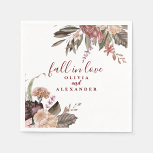 Boho Burgundy Ro faller i kärlek blommigt bröllop Pappersservett