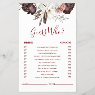 Boho Burgundy Ro faller Möhippa Game Flyer