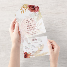 BOHO Burgundy Ro Pampas Grass Bröllop