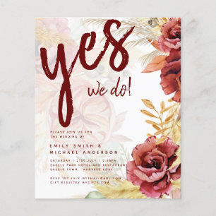 BOHO Burgundy Ro Pampas Grass Bröllop Flygblad