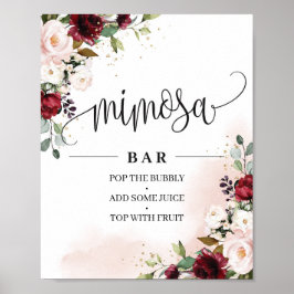 Boho burgundy  rosa blommigt mimosa pub-tecken poster