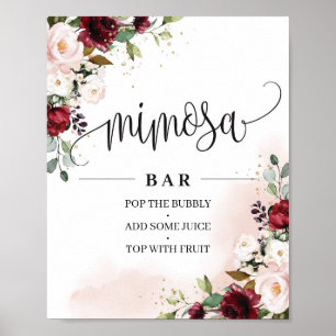Boho burgundy rosa blommigt mimosa pub-tecken poster