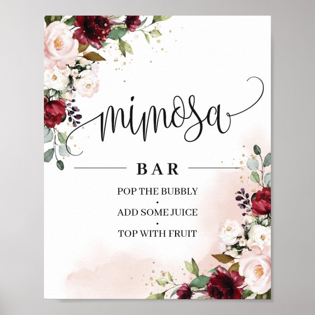 Boho burgundy  rosa blommigt mimosa pub-tecken poster (Framsidan)