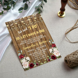 Boho Burgundy Rosa Blommigt Old Wood I DO BBQ Inbjudningar