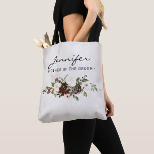 Boho Burgundy Rosa Blommigt Script Mor i Groom Tygkasse