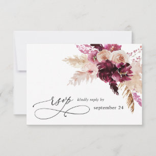 Boho Burgundy & Rosa Blommigt w Meal OSA Kort