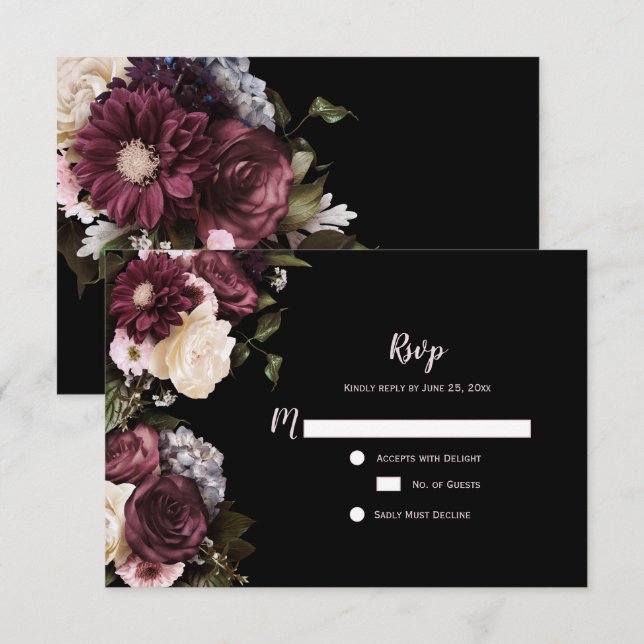 Boho Burgundy Rosa White Blommigt OSA | (Fram/baksida)