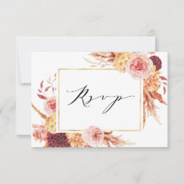 Boho Burgundy Terracotta Blommigt Guld Ram Bröllop OSA Kort