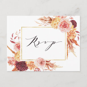 Boho Burgundy Terrakotta Blommor Bröllop RSVP Vykort