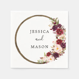 Boho Burgundy Wandan Bröllop Cocktail Napkin Pappersservett