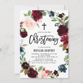 Boho Burgundy Watercolor Blommigt Wandeand Christe Inbjudningar