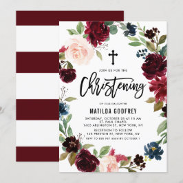 Boho Burgundy Watercolor Blommigt Wandeand Christe Inbjudningar