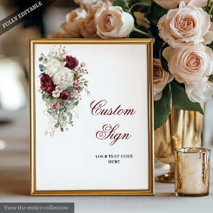 Boho Burgundy White Blommigt Bröllop Anpassningsba Poster