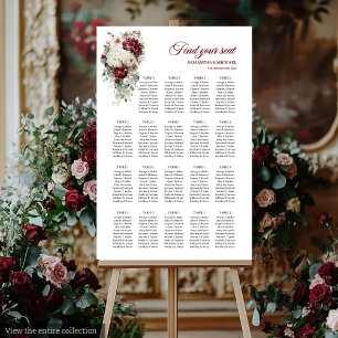 Boho burgundy white guld blommigt-platshållarskylt poster