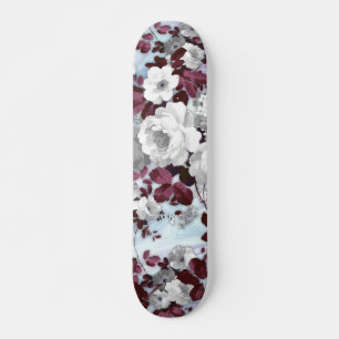 Boho burgundy White pastel marble blommönster Mini Skateboard Bräda 18,5 Cm