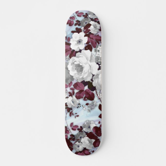 Boho burgundy White pastel marble blommönster Mini Skateboard Bräda 18,5 Cm (Framsida)