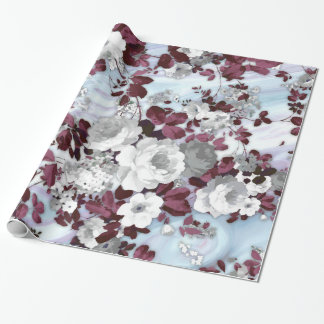 Boho burgundy white pastel marble blommönster presentpapper