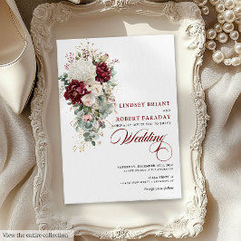 Boho Burgundy White Watercolor Wedding bjudande in Inbjudningar