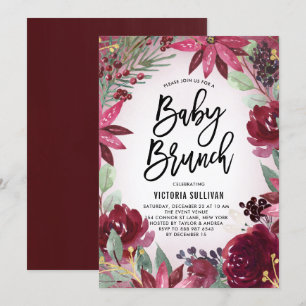 Boho Burgundy Winter Blommigt Baby Shower Brunch Inbjudningar