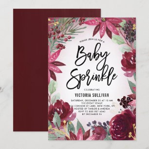Boho Burgundy Winter Blommigt Baby Shower Sprinkle Inbjudningar