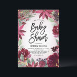 Boho Burgundy Winter Blommigt Ram Baby Shower Inbjudningar<br><div class="desc">Familjen inbjudan och vänner till din babydusch med inbjudan till anpassadets blommigt. Den har vattenfärgade illustrationer av burguny röd ros och poinsettias, gräs nål och bär med fingerade accenter från guld glitter. Den här inbjudan till blommigt är perfekt till helgdag- och juldagschaufförer. Anpassa genom att lägga till information om datum,...</div>