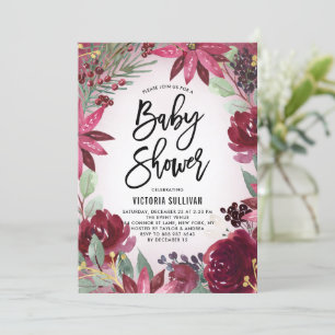 Boho Burgundy Winter Blommigt Ram Baby Shower Inbjudningar