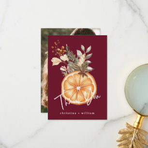 Boho Burgundy Winter Helgdag Torkad Orange Tack Kort