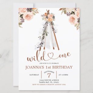 Boho Burn Orange Blommigt Teepee Girl First Birthd Inbjudningar