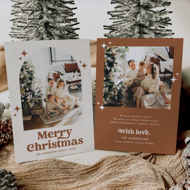 Boho Burnt Orange Arch God jul Photo Julkort (Skapare uppladdad)