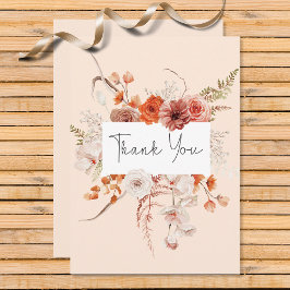 Boho Burnt Orange Blommigt Arch Monogram Peach Tack Kort