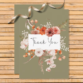 Boho Burnt Orange Blommigt Arch Monogram Sage Tack Kort