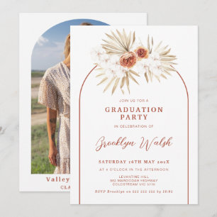 Boho Burnt Orange Blommigt Arch Studenten Inbjudningar