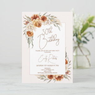 Boho Burnt Orange Blommigt med Ram födelsedag Inbjudningar