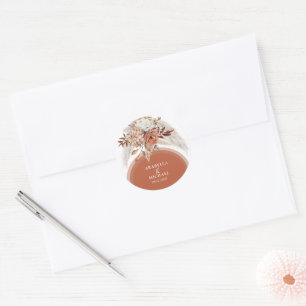 Boho Burnt Orange Blommigt & Pampas Grass Bröllop Runt Klistermärke