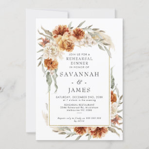 Boho Burnt Orange Blommigt Rehearsal Dinner Inbjudningar