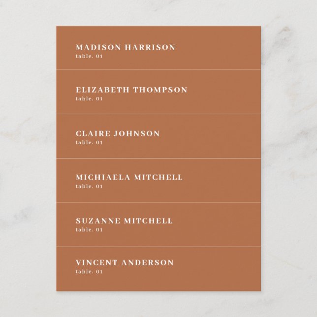 Boho Burnt Orange Bröllop Namn-kort för Ställe Inbjudningar (Framsida)
