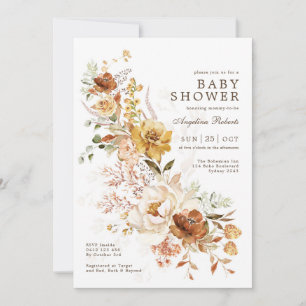 Boho Burnt Orange Butterscotch Flower Baby Shower Inbjudningar