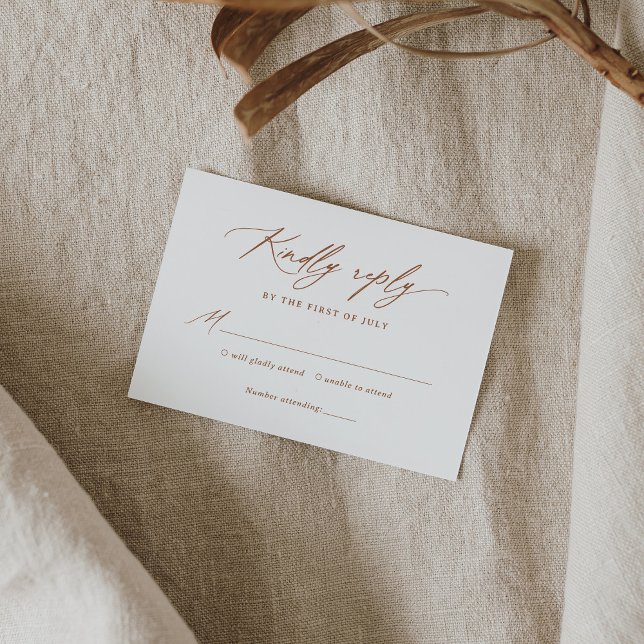 Boho Burnt Orange Calligraphy Bröllop OSA Kort (Skapare uppladdad)