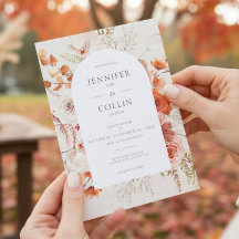 Boho Burnt Orange Fall Blommigt Arch Monogram Beig