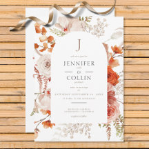 Boho Burnt Orange Fall Blommigt Arch Monogram Whit