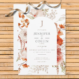 Boho Burnt Orange Fall Blommigt Arch Monogram Whit Inbjudningar
