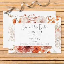 Boho Burnt Orange Fall Blommigt Arch Monogram Whit Spara Datumet