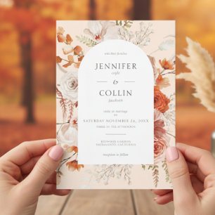 Boho Burnt Orange Fall Blommigt Arch Peach Inbjudningar
