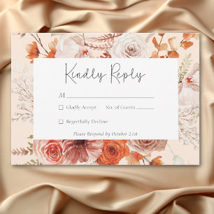 Boho Burnt Orange Fall Blommigt Monogram Peach OSA Kort