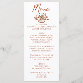 Boho Burnt Orange Hand Drawn Floral Wedding Menu Meny