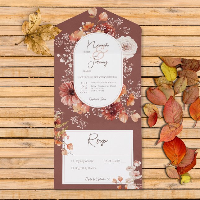 Boho Burnt Orange Rust Fall Blommigt nr Middag (Skapare uppladdad)