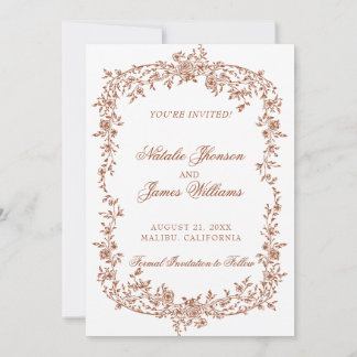Boho Burnt Orange Rust Floral Botanical Wedding Spara Datumet