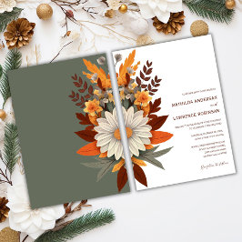 Boho Burnt Orange Sage Blommigt Fall Wedding Inbjudningar