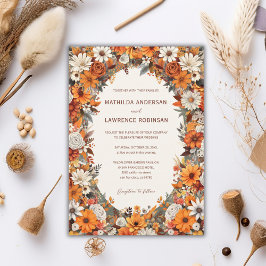 Boho Burnt Orange Sage Blommigt Photo Fall Wedding Inbjudningar