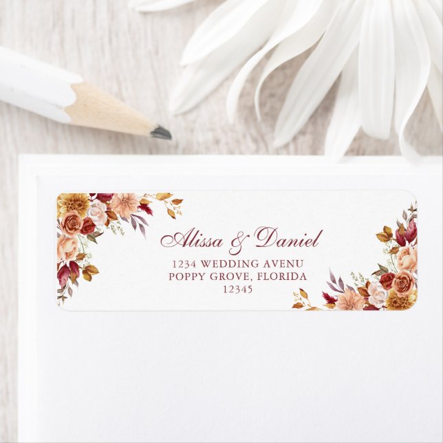 Boho Burnt Orange Terracotta Blommigt Adress Returadress Etikett (Insitu)